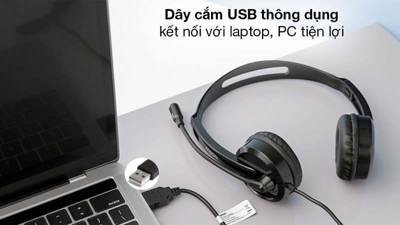 Tai nghe chụp tai Rapoo H120 có kết nối USB, dễ dàng sử dụng